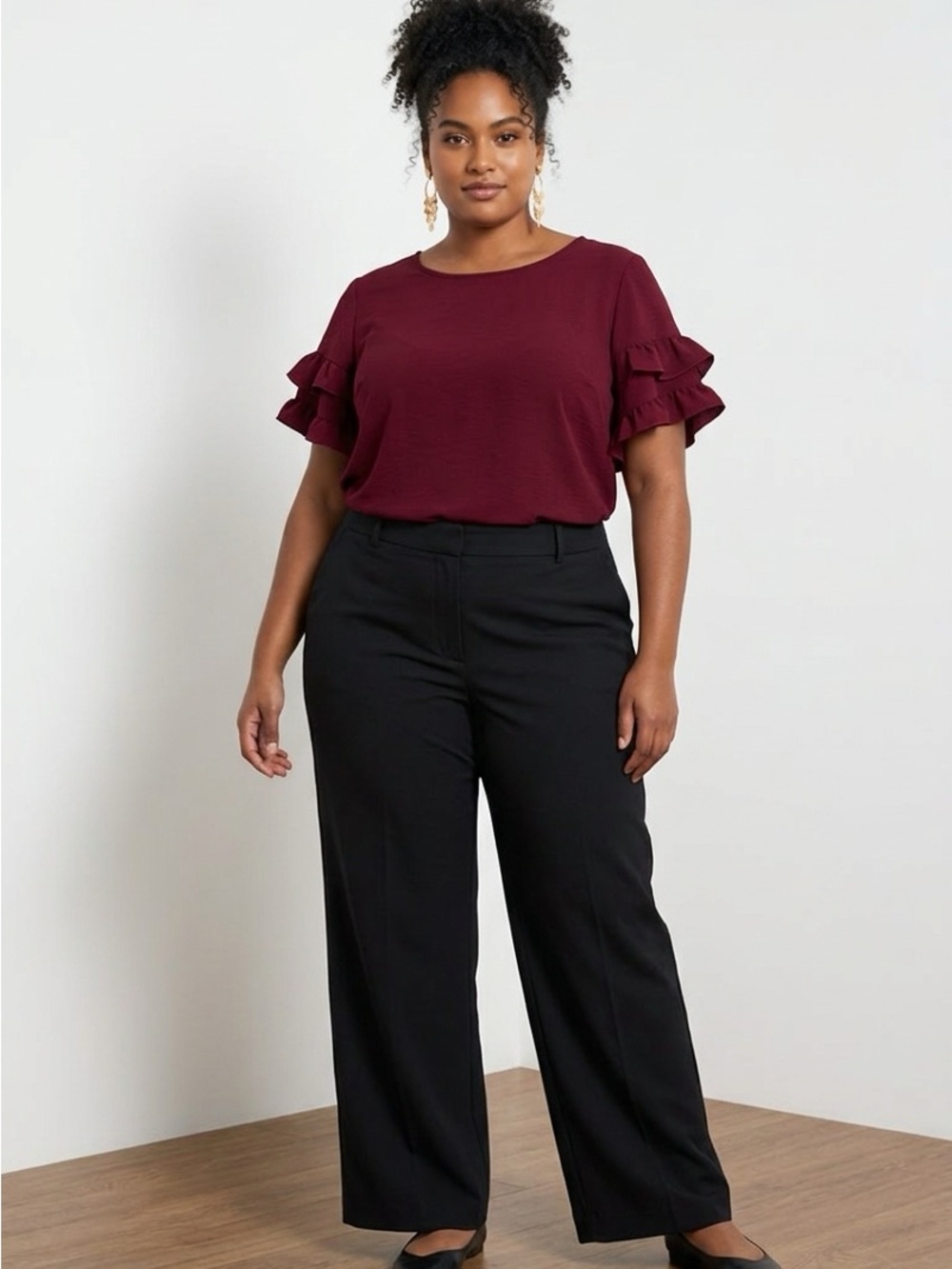 SHEIN Burgundy Ruffle Sleeve Blouse